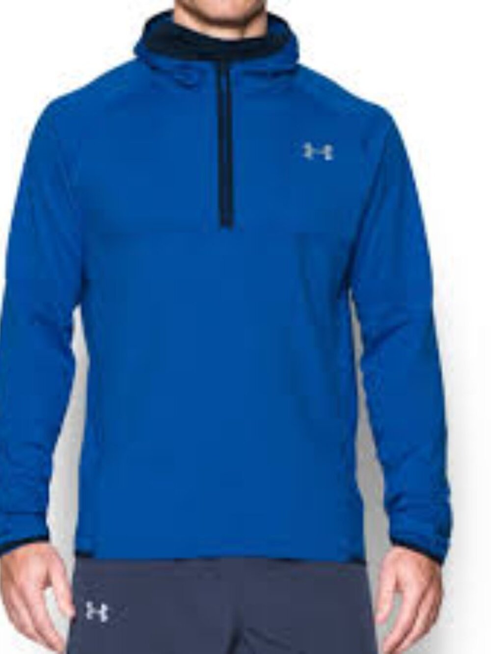 UNDER ARMOUR Men's No Breaks Run Balaclava Hoodie Sweatshirt Blue Gray Medium